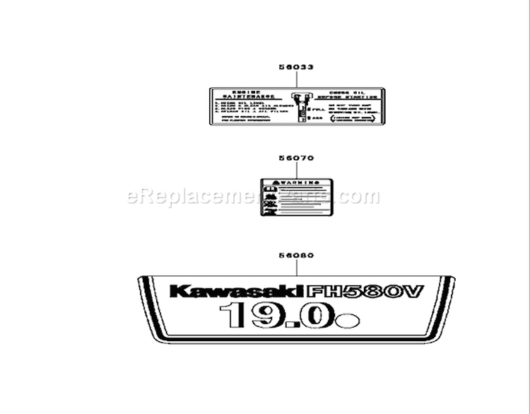 Label Assembly Kawasaki Model No. FH580V-AS13 Diagram and Parts List for 74802 240000159-240999999 - 2004 Toro Lawn Tractor