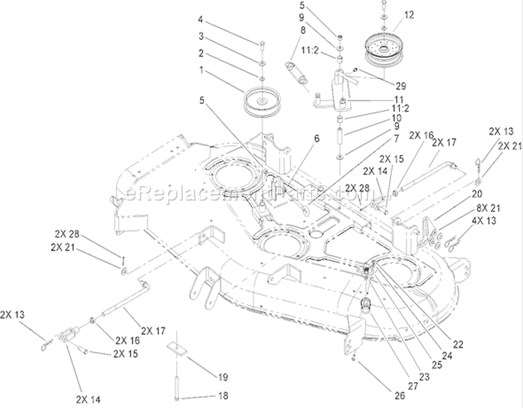 52in Deck Belt Drive and Lift System Assembly Diagram and Parts List for 74802 240000159-240999999 - 2004 Toro Lawn Tractor