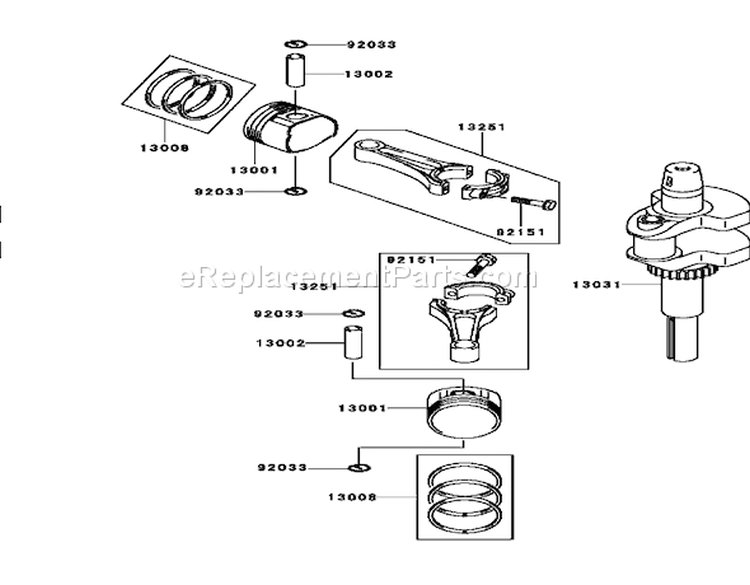 Piston and Crankshaft Assembly Kawasaki FH580V-AS13 Diagram and Parts List for 74802 240000159-240999999 - 2004 Toro Lawn Tractor