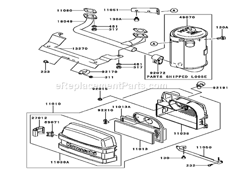 Air Filter and Muffler Assembly Kawasaki FH580V-AS13 Diagram and Parts List for 74802 240000159-240999999 - 2004 Toro Lawn Tractor