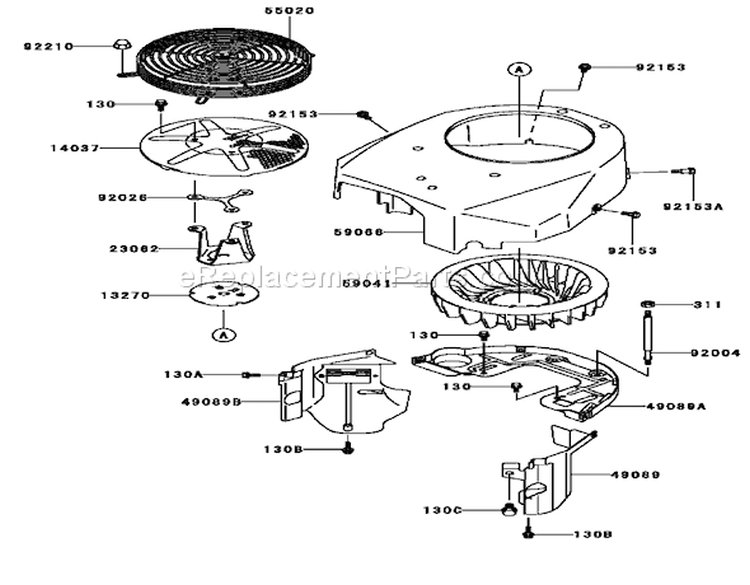 Cooling Equipment Assembly Kawasaki FH580V-AS13 Diagram and Parts List for 74802 240000159-240999999 - 2004 Toro Lawn Tractor