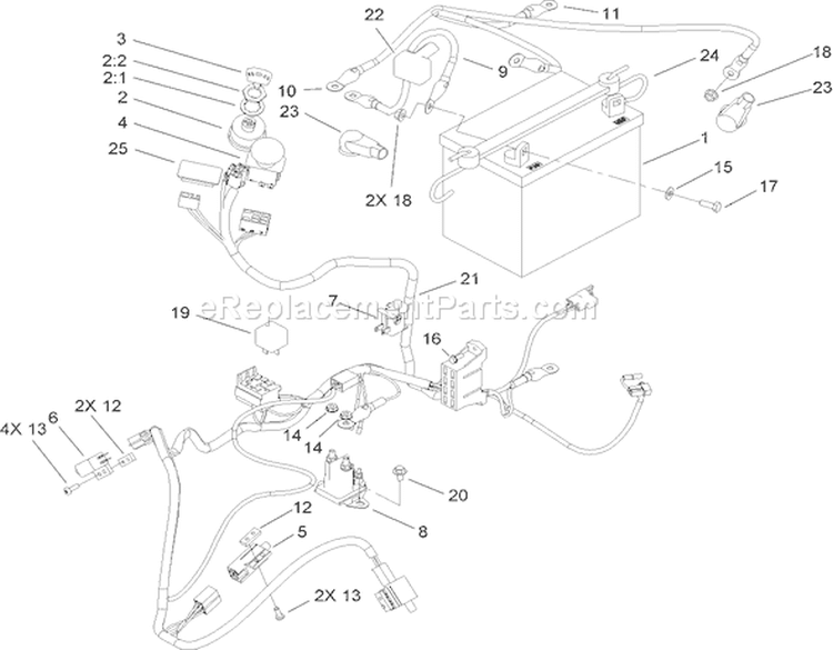 Electrical Assembly Diagram and Parts List for 74806 250000001-250999999 - 2005 Toro Lawn Tractor