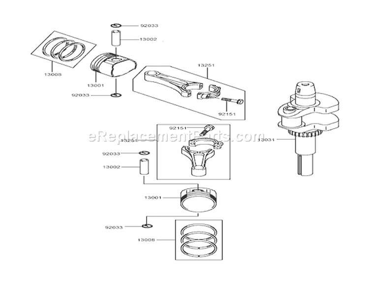 Piston and Crankshaft Assembly Kawasaki FH541V-AS07 Diagram and Parts List for 74806 250000001-250999999 - 2005 Toro Lawn Tractor
