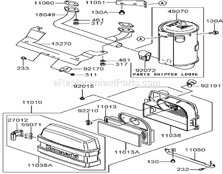 Air Filter and Muffler Assembly Kawasaki FH541V-AS07 Diagram and Parts List for 74806 250000001-250999999 - 2005 Toro Lawn Tractor