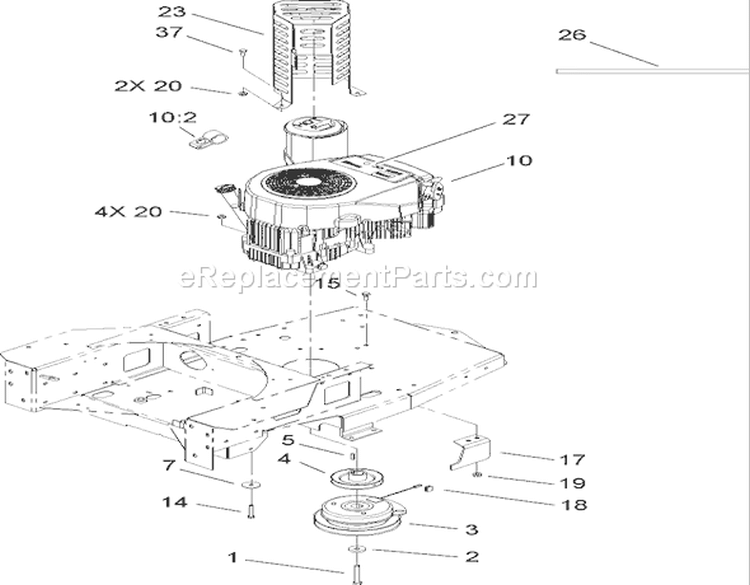 Engine and Clutch Assembly Diagram and Parts List for 74806 260000001-260999999 - 2006 Toro Lawn Tractor