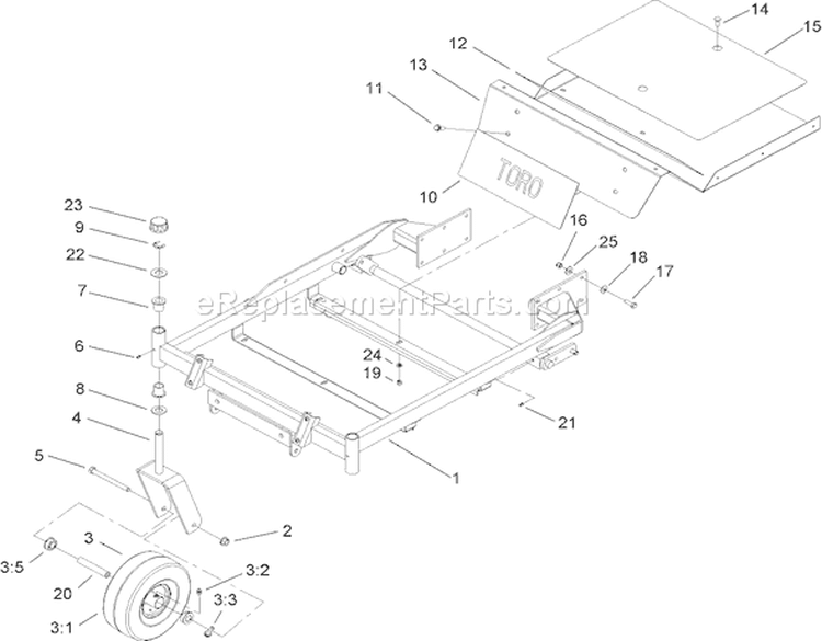 Front Frame Assembly Diagram and Parts List for 74603 260000001-260999999 - 2006 Toro Lawn Tractor