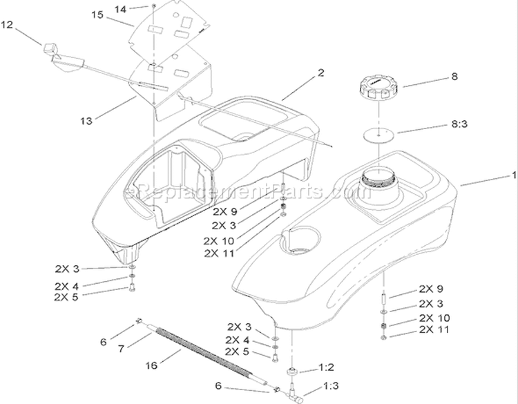 Fuel Tank and Control Pod Assembly Diagram and Parts List for 74806 270000001-270999999 - 2007 Toro Lawn Tractor