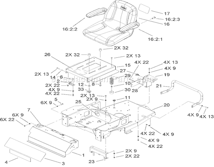 Main Frame Assembly Diagram and Parts List for 74806 270000001-270999999 - 2007 Toro Lawn Tractor