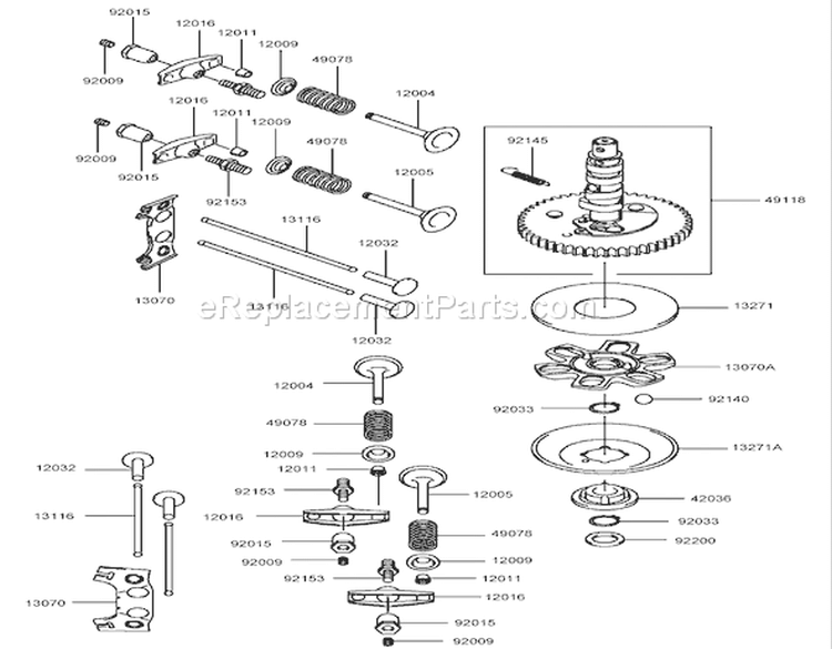 Valve and Camshaft Assembly Kawasaki FH580V-CS13-R Diagram and Parts List for 74806 270000001-270999999 - 2007 Toro Lawn Tractor