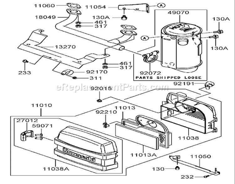 Air Filter and Muffler Assembly Kawasaki FH580V-CS13-R Diagram and Parts List for 74806 270000001-270999999 - 2007 Toro Lawn Tractor