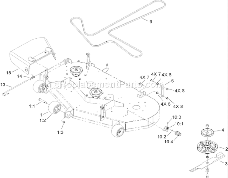 48 Inch Deck Blade and Discharge Assembly Diagram and Parts List for 74812 270000001-270999999 - 2007 Toro Lawn Tractor