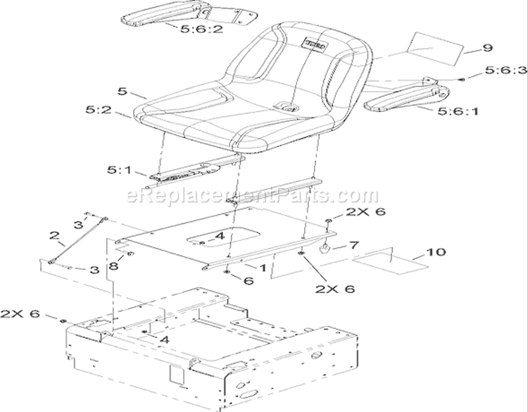 Seat Assembly Diagram and Parts List for 74812 270000001-270999999 - 2007 Toro Lawn Tractor