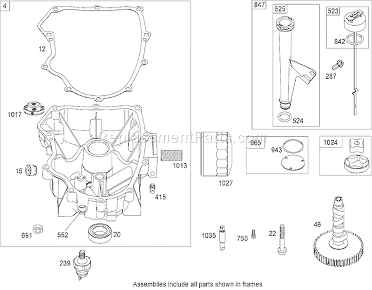 Crankcase Assembly Briggs and Stratton 44K777-0123-E1 Diagram and Parts List for 74812 270000001-270999999 - 2007 Toro Lawn Tractor