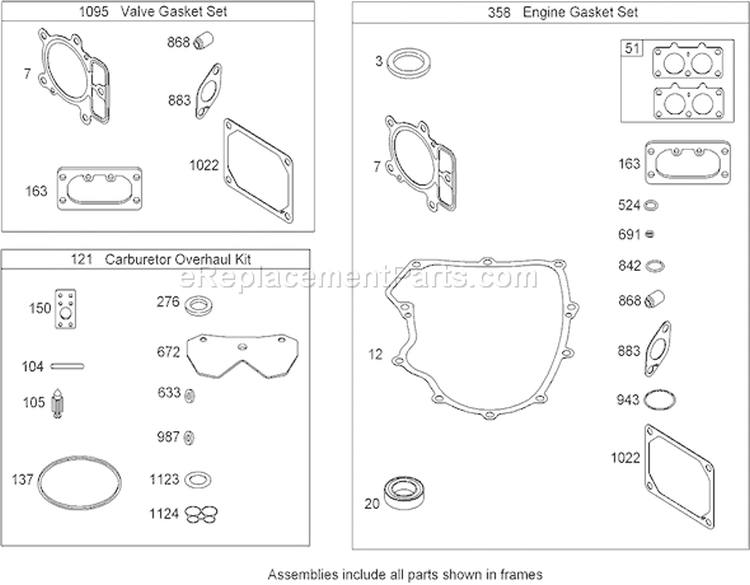 Engine Gaskets and Carburetor Overhaul Kit Briggs and Stratton 44K777-0125-G1 Diagram and Parts List for 74812 280000001-280999999 - 2008 Toro Lawn Tractor