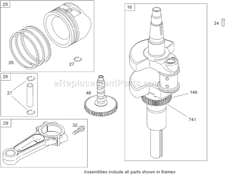 Crankshaft Assembly Briggs and Stratton 44K777-0125-G1 Diagram and Parts List for 74812 280000001-280999999 - 2008 Toro Lawn Tractor