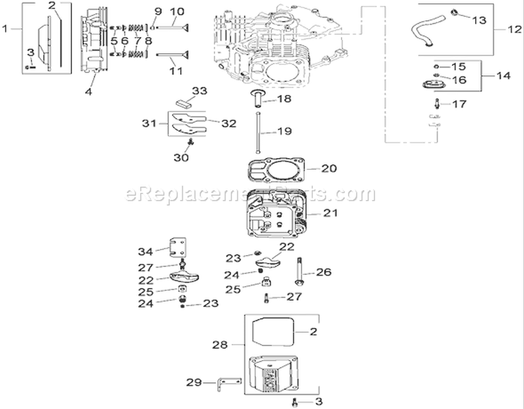Head, Valve and Breather Assembly Kohler SV820-0013 Diagram and Parts List for 74813 280000001-280999999 - 2008 Toro Lawn Tractor