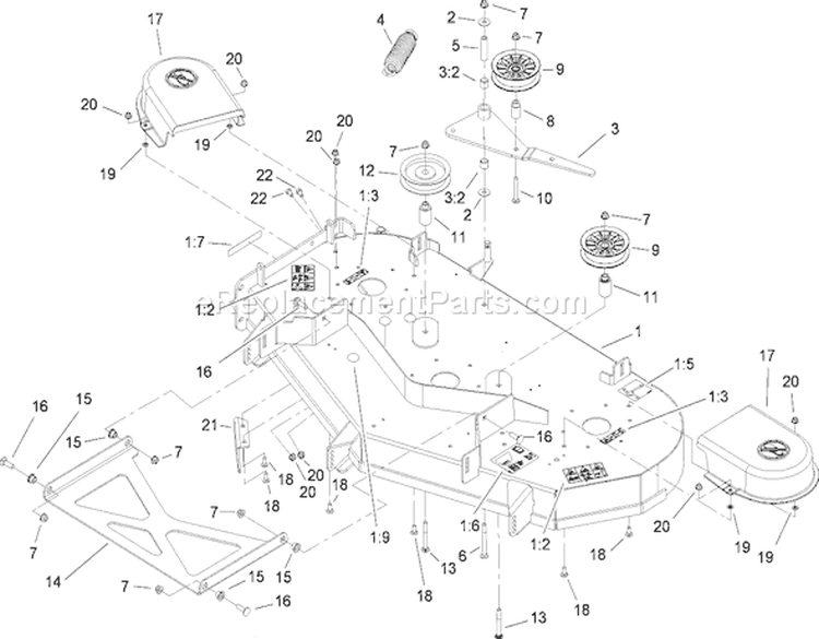 48 Inch Deck Assembly Diagram and Parts List for 74813 280000001-280999999 - 2008 Toro Lawn Tractor