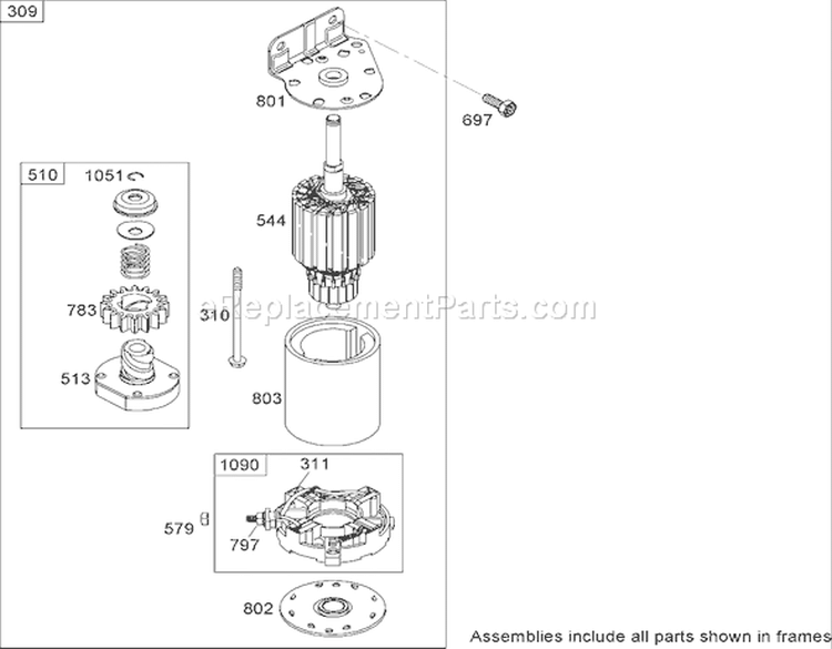 Starter Assembly Briggs and Stratton 44M777-0118-E1 Diagram and Parts List for 74814 270000001-270999999 - 2007 Toro Lawn Tractor