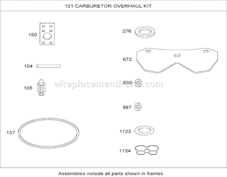 Carburetor Overhaul Kit Briggs and Stratton 44M777-0118-E1 Diagram and Parts List for 74814 270000001-270999999 - 2007 Toro Lawn Tractor