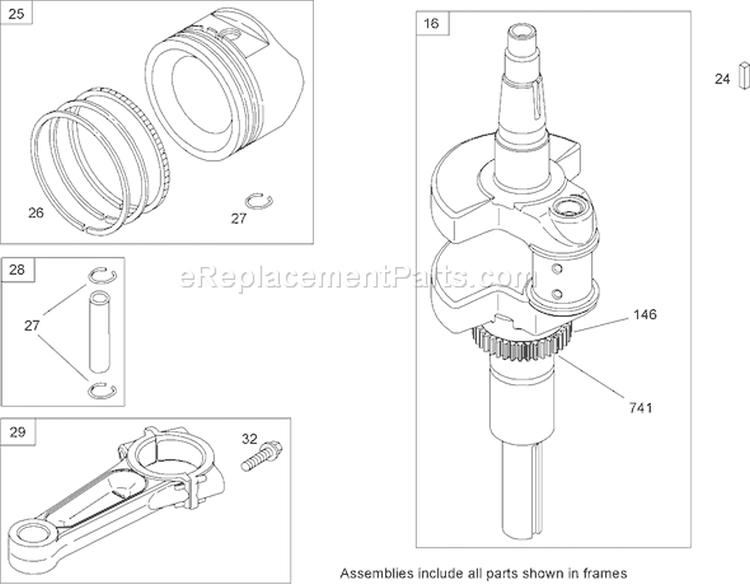 Crankshaft Assembly Briggs and Stratton 44M777-0118-E1 Diagram and Parts List for 74814 270000001-270999999 - 2007 Toro Lawn Tractor