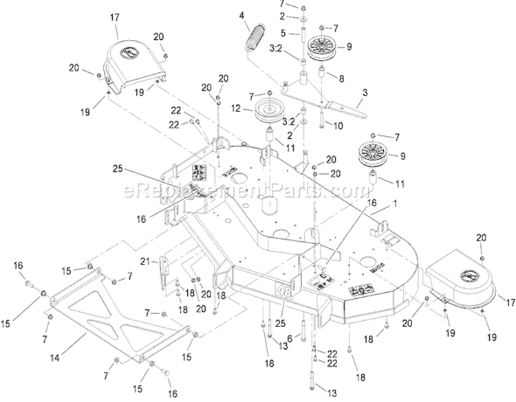 48 Inch Deck Assembly Diagram and Parts List for 74816 280000001-280999999 - 2008 Toro Lawn Tractor