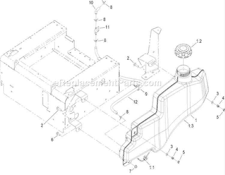 Fuel Tank Assembly Diagram and Parts List for 74814 270000001-270999999 - 2007 Toro Lawn Tractor