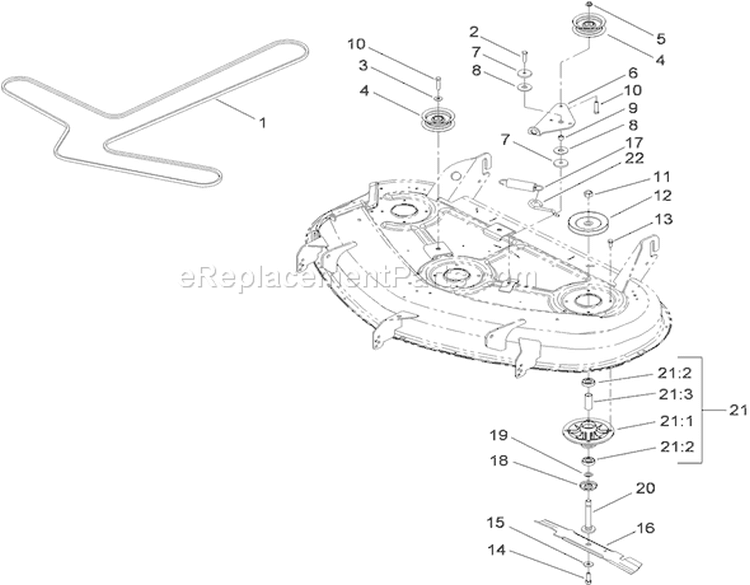 50 Inch Deck Spindle and Blade Assembly Diagram and Parts List for 74820 290000001-290999999 - 2009 Toro Lawn Tractor