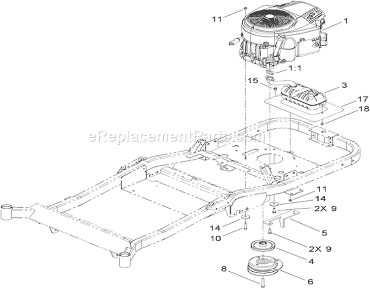 Engine, Clutch and Exhaust Assembly Diagram and Parts List for 74820 290000001-290999999 - 2009 Toro Lawn Tractor