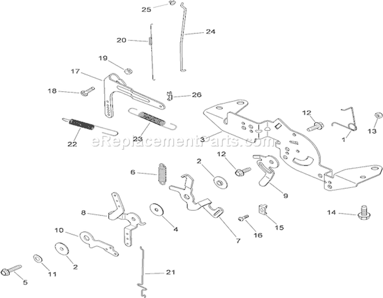 Engine Control Assembly Diagram and Parts List for 74822 290000001-290999999 - 2009 Toro Lawn Tractor