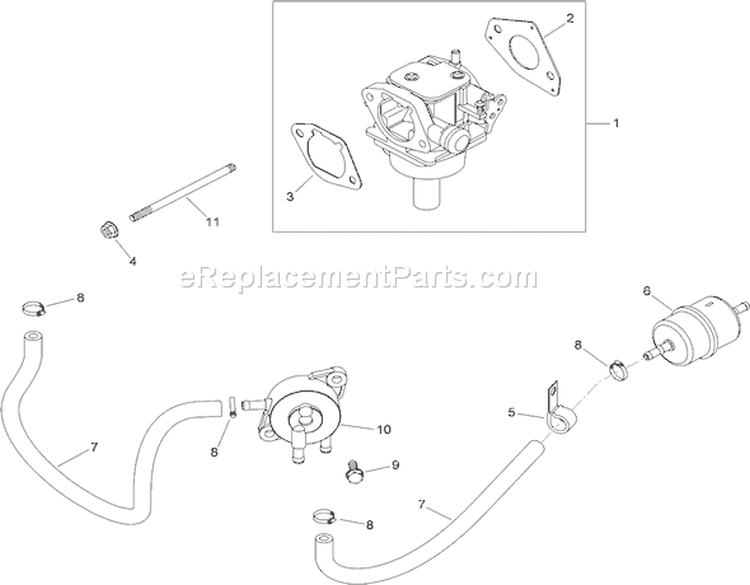 Fuel System Assembly Diagram and Parts List for 74822 290000001-290999999 - 2009 Toro Lawn Tractor