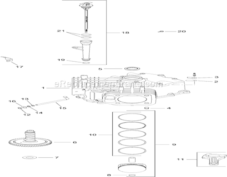 Crankcase Assembly Diagram and Parts List for 74822 290000001-290999999 - 2009 Toro Lawn Tractor