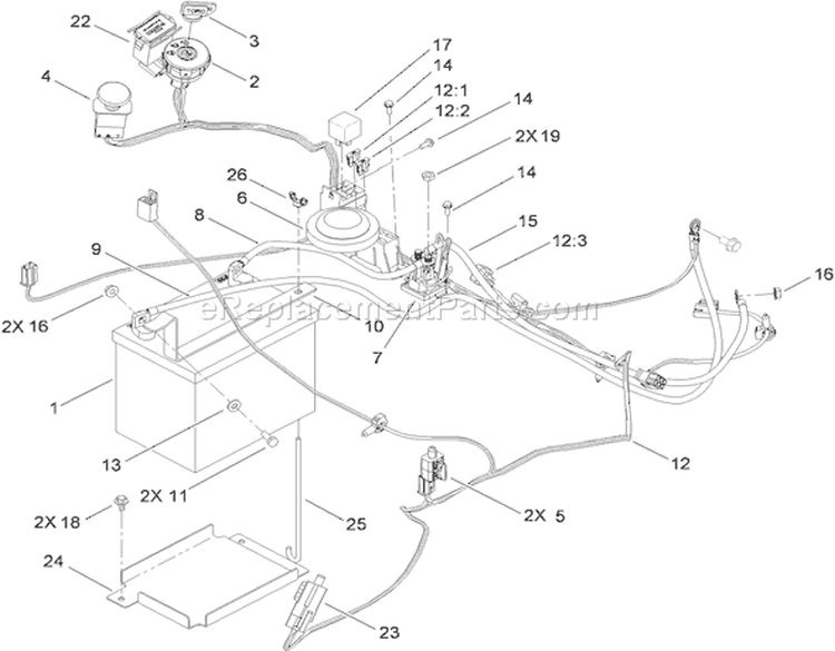 Electrical Assembly Diagram and Parts List for 74822 290000001-290999999 - 2009 Toro Lawn Tractor