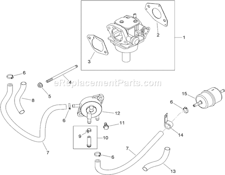 Fuel System Assembly Diagram and Parts List for 74823 290000001-290999999 - 2009 Toro Lawn Tractor