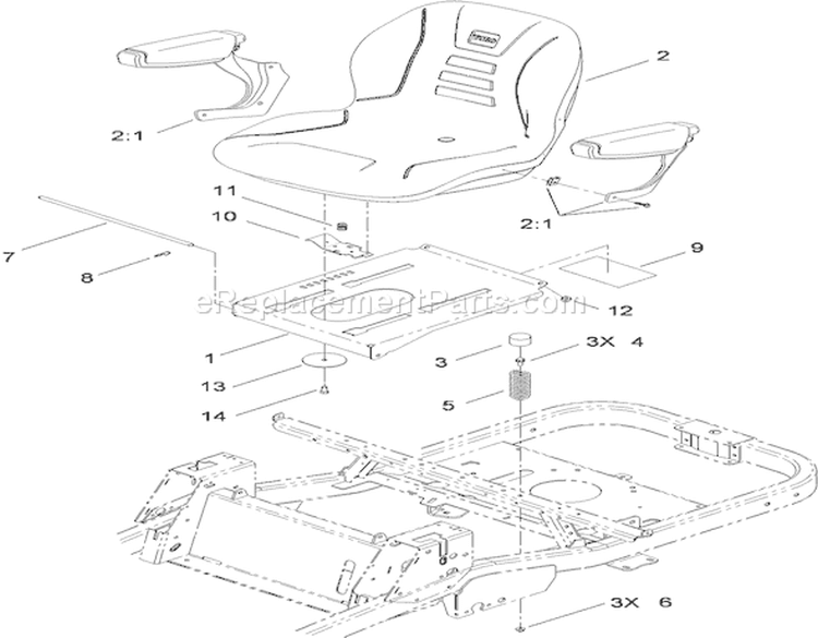 Seat Assembly Diagram and Parts List for 74823 290000001-290999999 - 2009 Toro Lawn Tractor