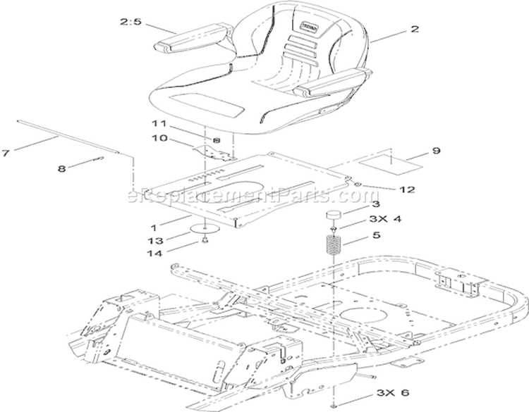 Seat Assembly Diagram and Parts List for 74824 310000001-310999999 - 2010 Toro Lawn Tractor