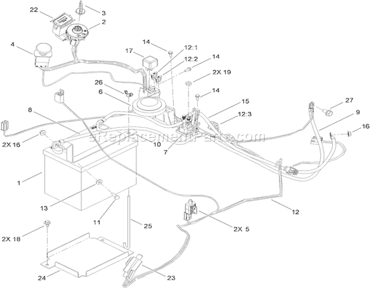 Electrical Assembly Diagram and Parts List for 74824 310000001-310999999 - 2010 Toro Lawn Tractor