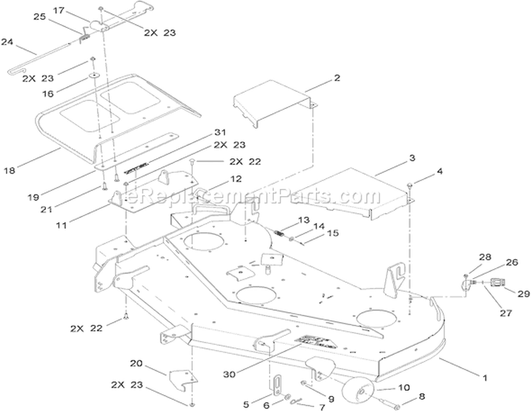54 Inch Deck Assembly Diagram and Parts List for 74832 310000001-310999999 - 2010 Toro Lawn Tractor
