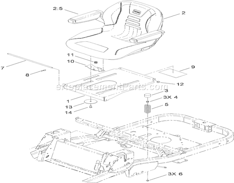 Seat Assembly Diagram and Parts List for 74832 310000001-310999999 - 2010 Toro Lawn Tractor