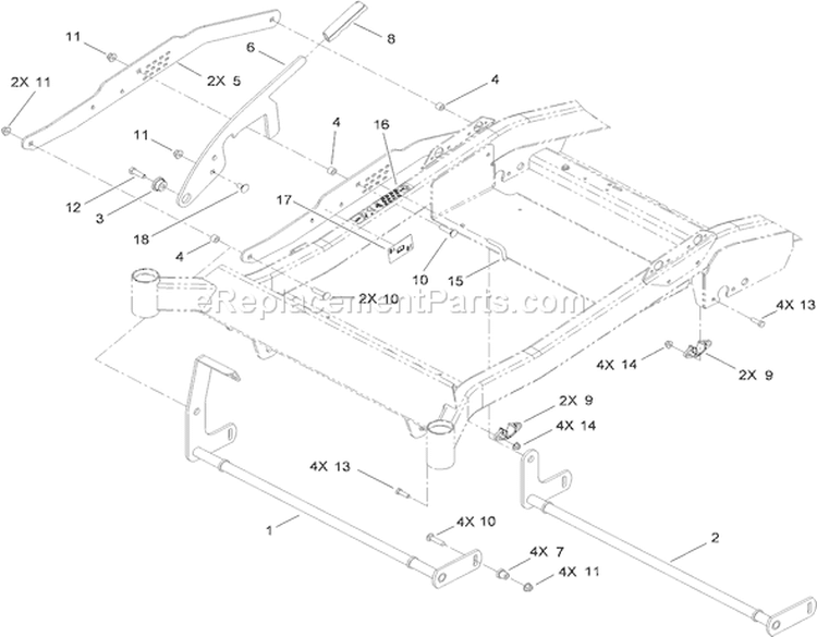 Deck Lift Assembly Diagram and Parts List for 74832 310000001-310999999 - 2010 Toro Lawn Tractor