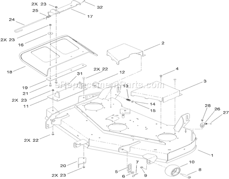 48 Inch Deck Assembly Diagram and Parts List for 74912 310000001-310999999 - 2010 Toro Lawn Tractor