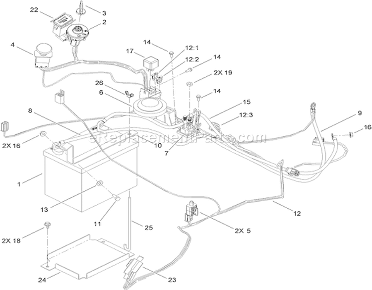 Electrical Assembly Diagram and Parts List for 74833 310000001-310999999 - 2010 Toro Lawn Tractor
