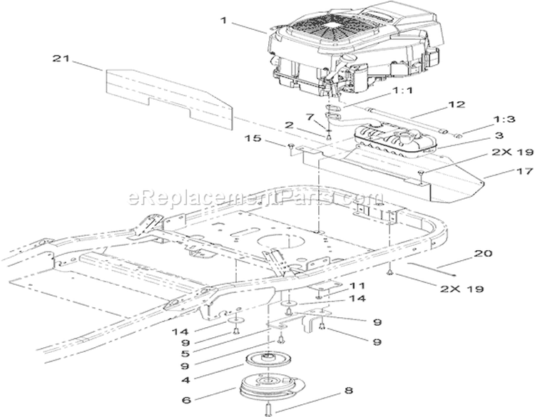Engine and Blade Assembly Diagram and Parts List for 74912 310000001-310999999 - 2010 Toro Lawn Tractor