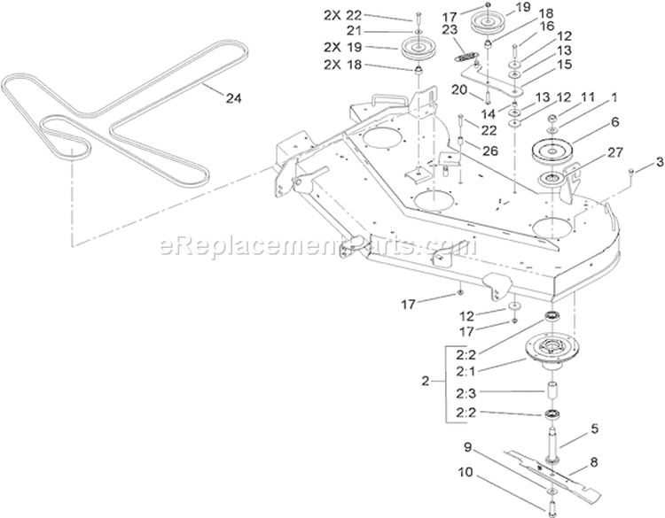 Deck Spindle and Belt Assembly Diagram and Parts List for 74914 290000001-290999999 - 2009 Toro Lawn Tractor