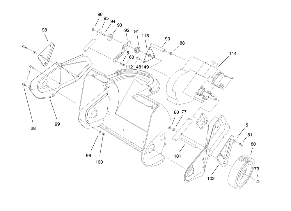 Engine And Wheel Assembly Diagram and Parts List for 38170 8900001 - 8999999 Toro Snow Blower