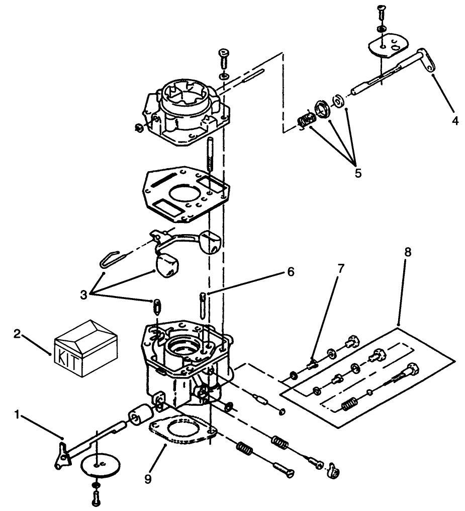 Carburetor Assembly Diagram and Parts List for 73520 4900001 - 4999999 Toro Lawn Tractor