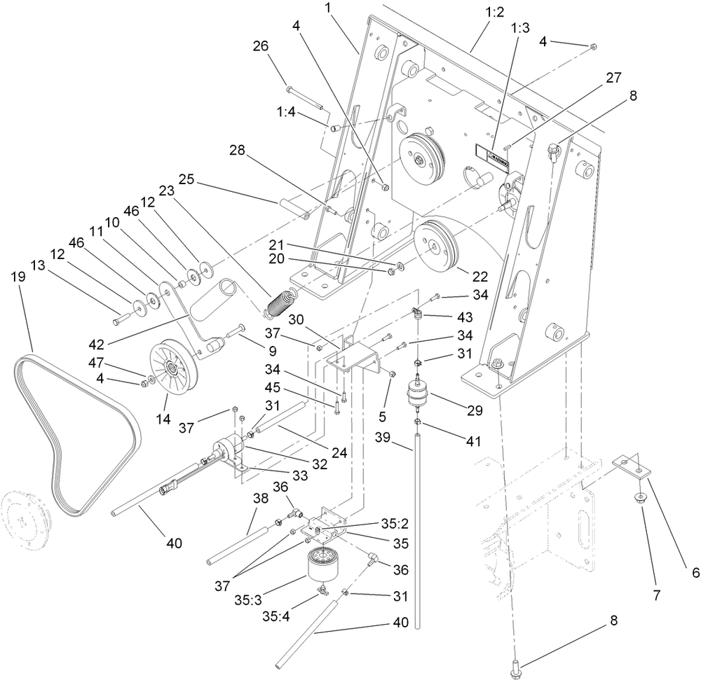 Loader Tower, Fuel Pump And Drive Assembly Diagram and Parts List for 22323 400000000 - 401799999 Toro Lawn Tractor Accessories