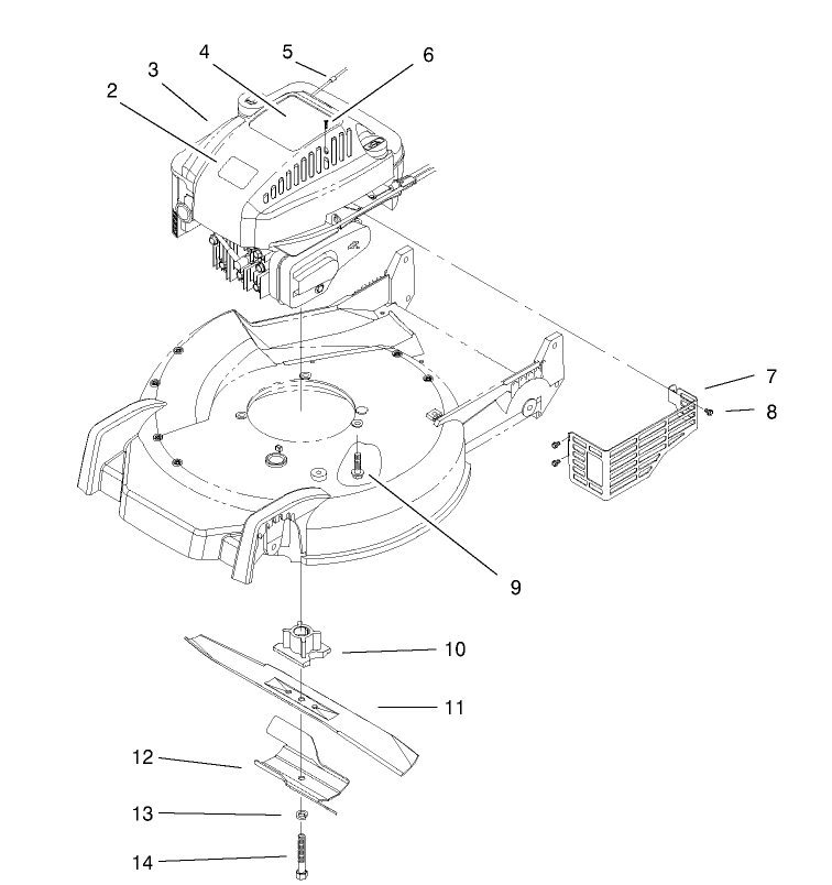 Engine & Blade Assembly Diagram and Parts List for 20030 9900001 - 9999999 Toro Lawn Mower