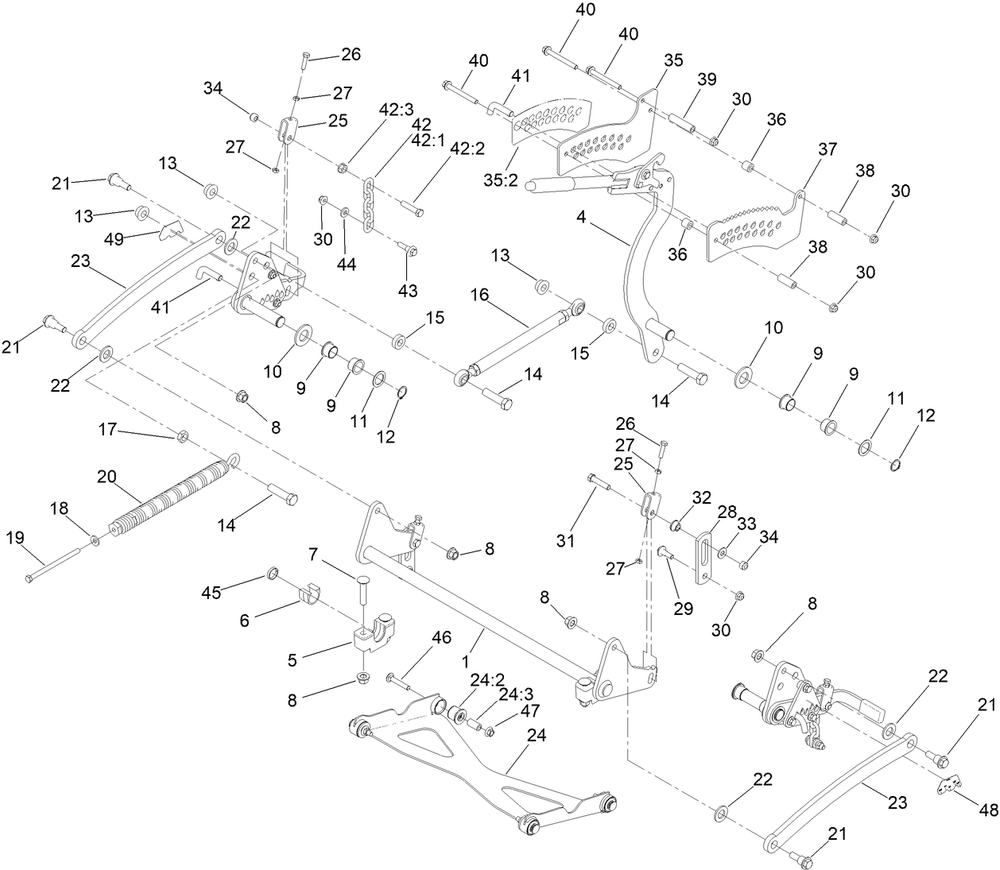 Deck Lift Assembly Diagram and Parts List for 18850TE 400000000 - 414299999 Toro Lawn Mower