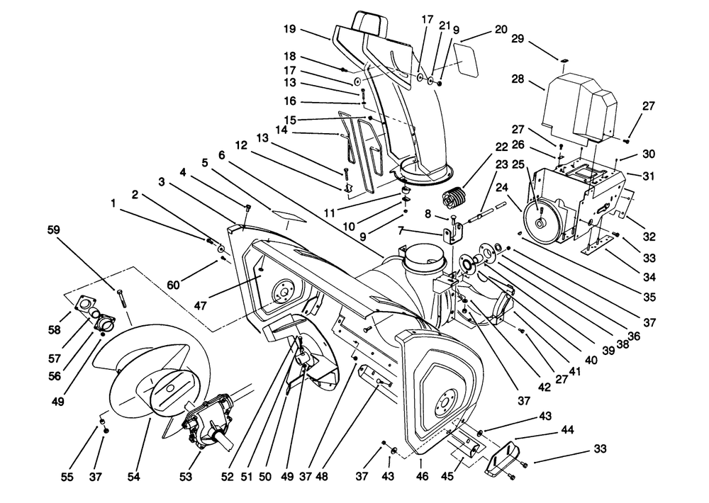 Housing & Chute Assembly Diagram and Parts List for 38540 2000001 - 2999999 Toro Snow Blower