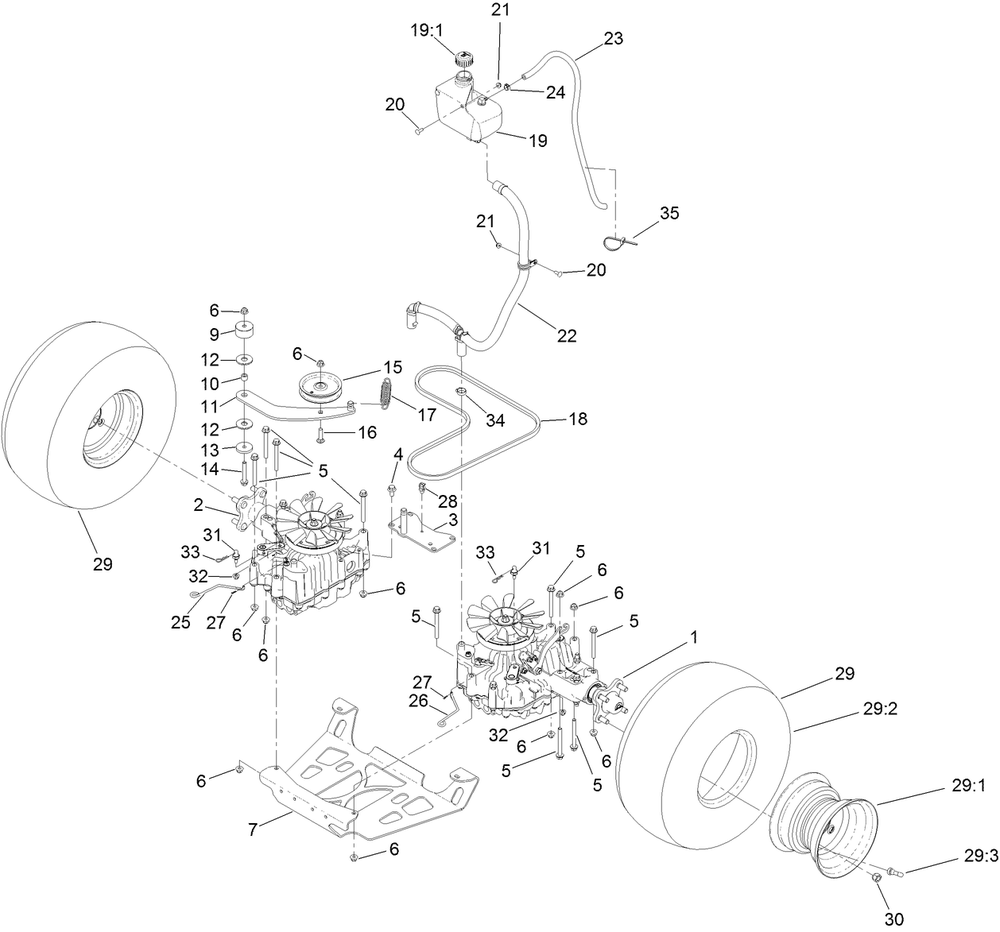 Ground Drive Assembly Diagram and Parts List for 72505 400000000-407139565 Toro Lawn Mower
